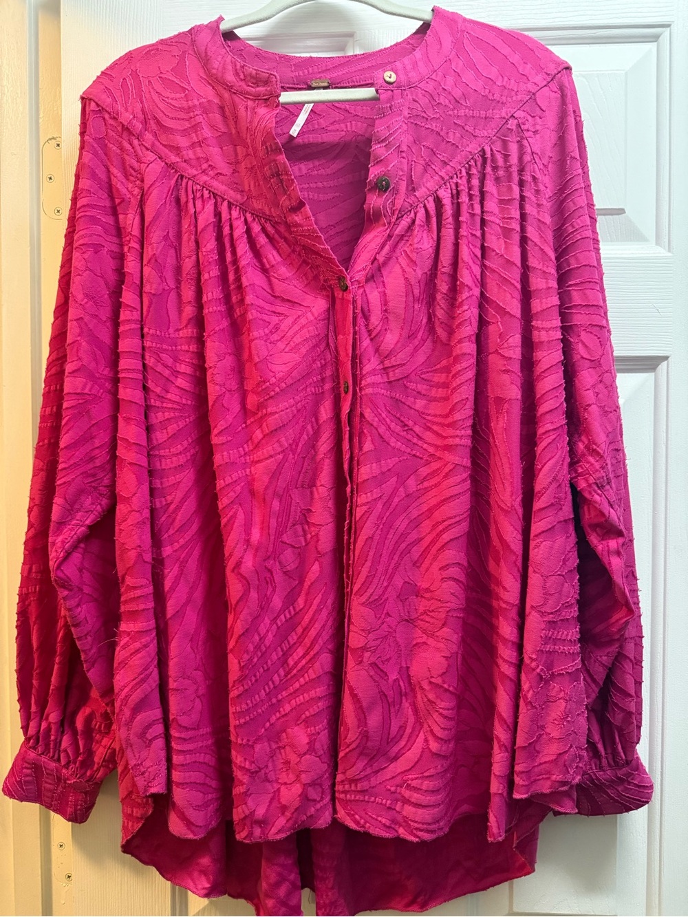 Free People Fuchsia Textured Button-Up Blouse